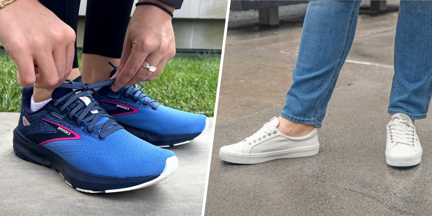 szare buty New Balance Fresh Foam na nogach kobiety w lesie jesienią